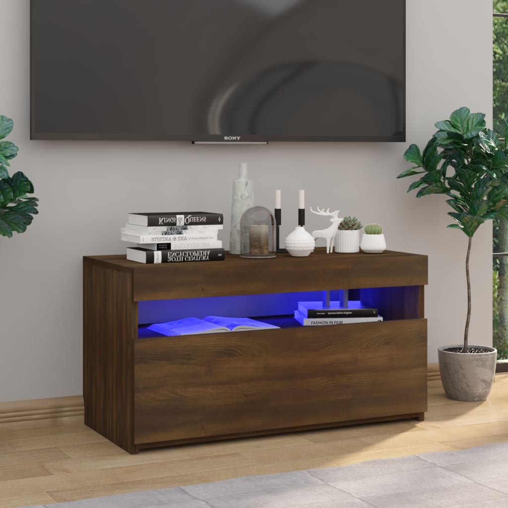 Vetonek Mueble de TV con luces LED roble marrón 75x35x40 cm