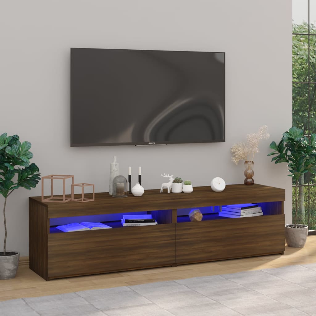 Vetonek Mueble de TV con luces LED 2 uds roble marrón 75x35x40 cm