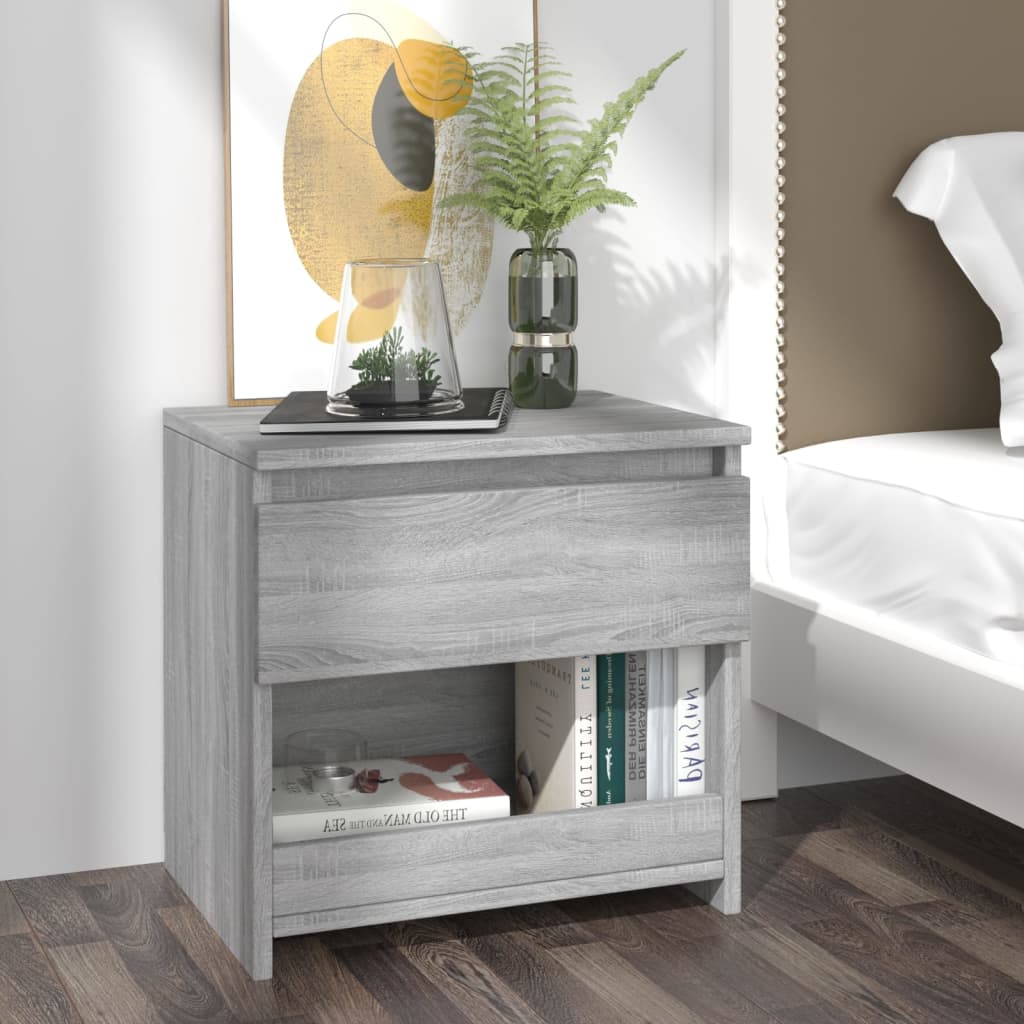 Vetonek Mesita de noche de madera contrachapada gris Sonoma 40x30x39cm