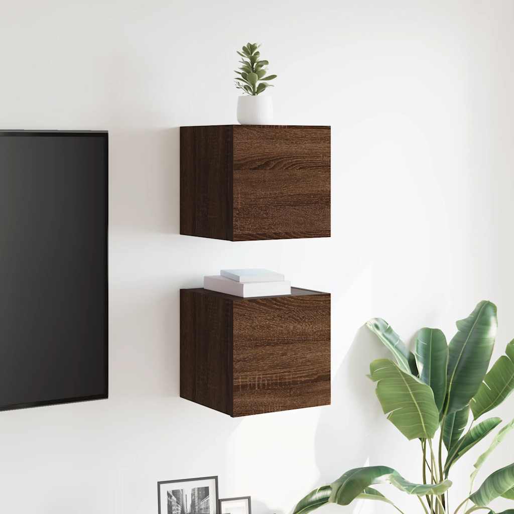 Muebles para TV de pared 2 uds roble marrón 30,5x30x30 cm