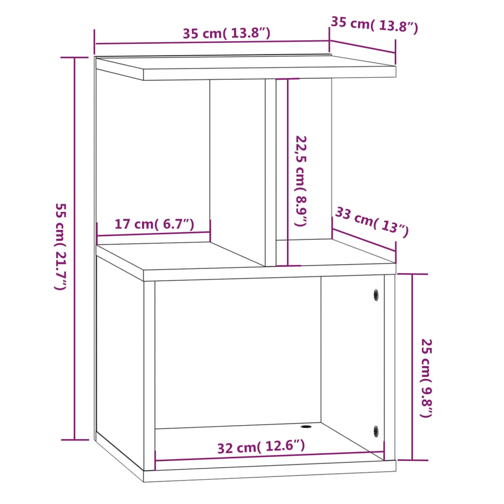 Mesita de noche madera roble ahumado 35x35x55 cm - Vetonek