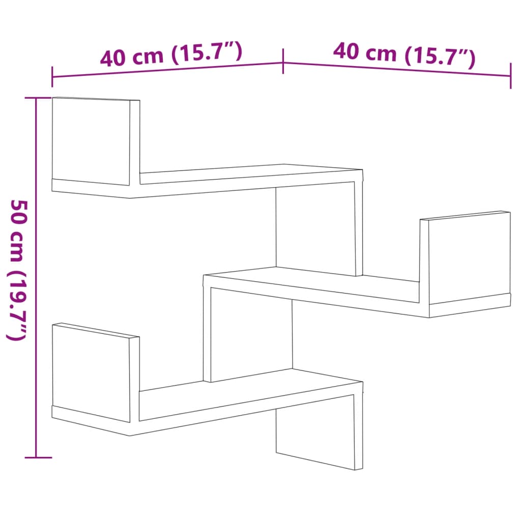 Estanterías de esquina de pared 2 uds roble ahumado 40x40x50 cm vidaXL