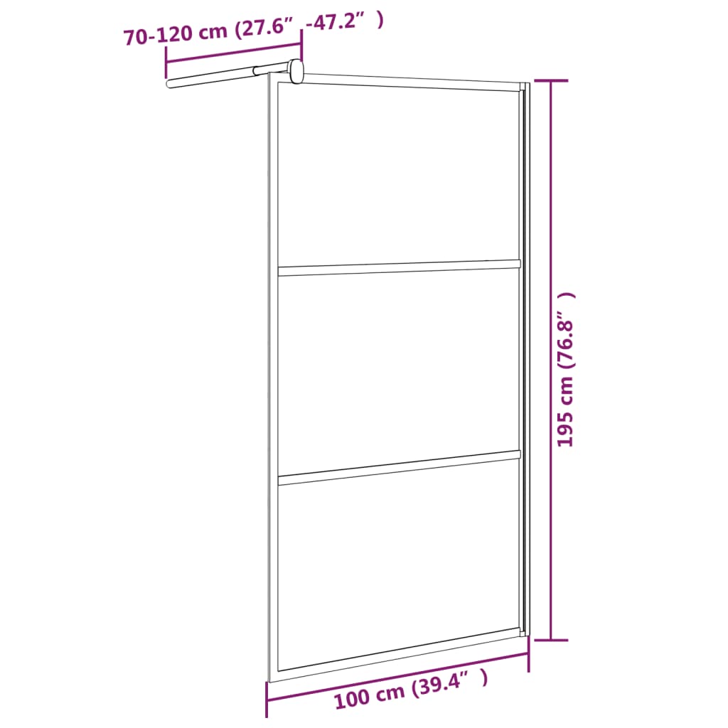 Shower screen Glass semi -gun black 100x195 cm