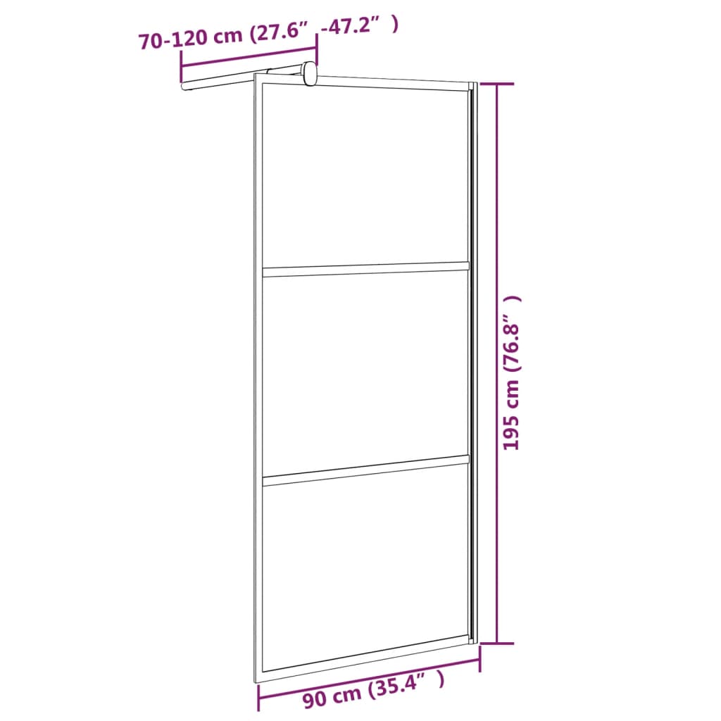 Mampara de ducha accesible vidrio ESG esmerilado negro 90x195cm vidaXL