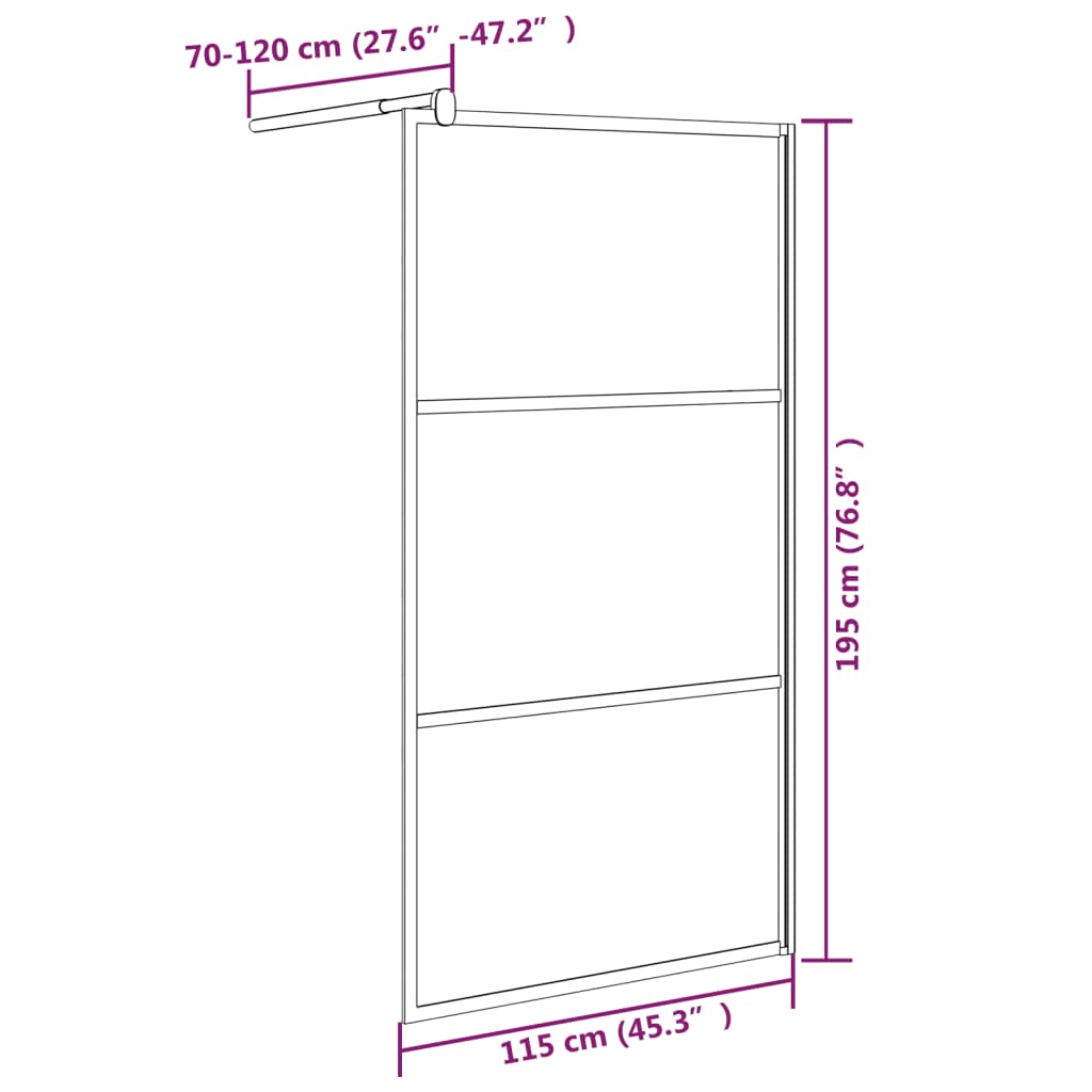 Mampara de ducha accesible vidrio ESG oscuro negro 115x195 cm vidaXL