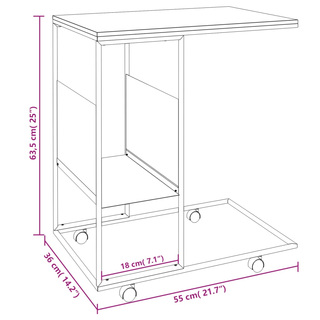 Mesa auxiliar con ruedas madera sintetizada Nexus blanco 55x36x63,5 cm