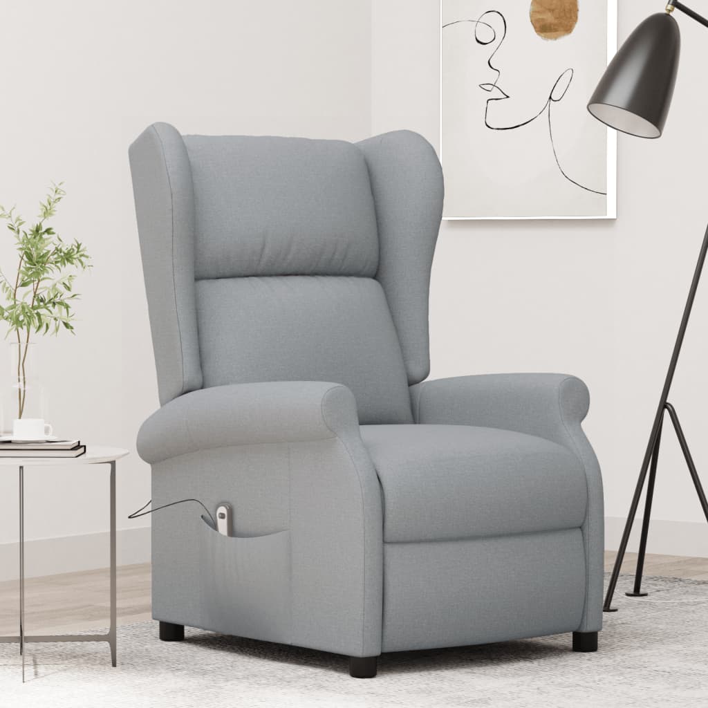 Vetonek Sillón orejero reclinable eléctrico de tela gris claro