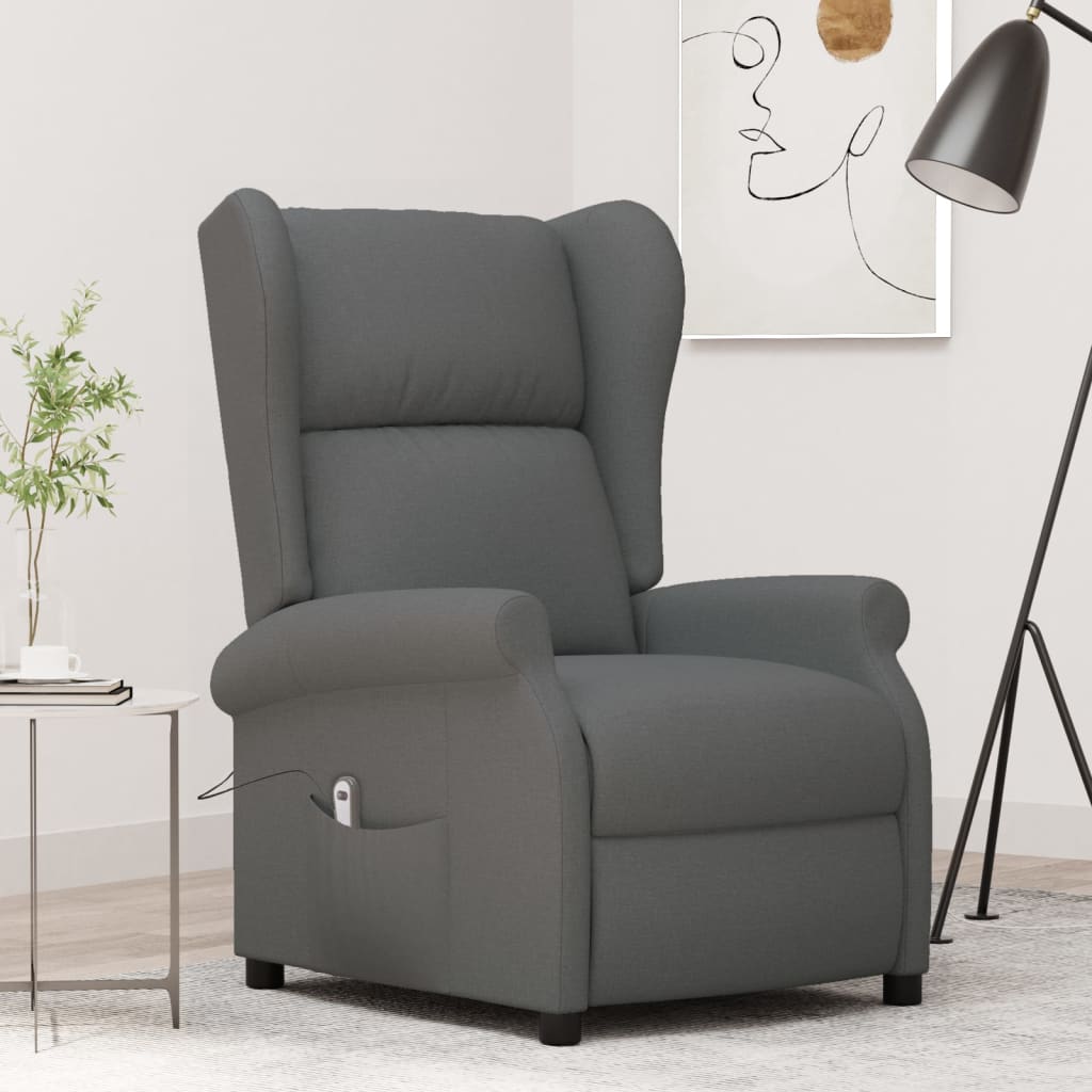 Vetonek Sillón orejero reclinable eléctrico de tela gris oscuro