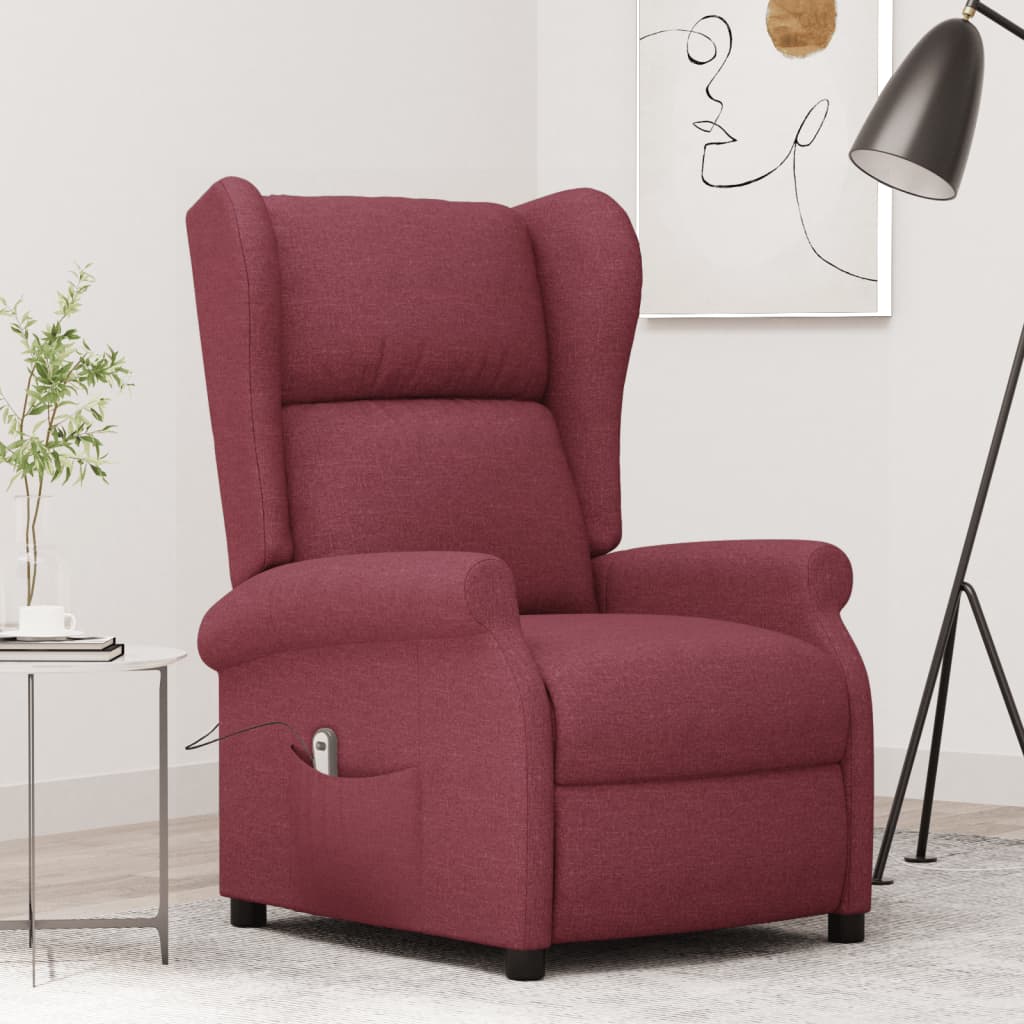 Vetonek Sillón orejero reclinable eléctrico de tela rojo tinto