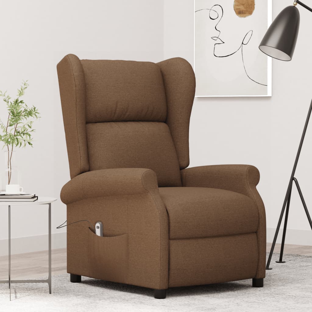 Vetonek Sillón orejero reclinable eléctrico tela marrón