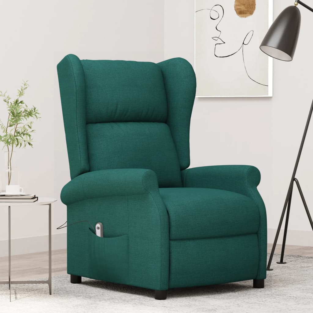 Vetonek Sillón orejero reclinable eléctrico de tela verde oscuro