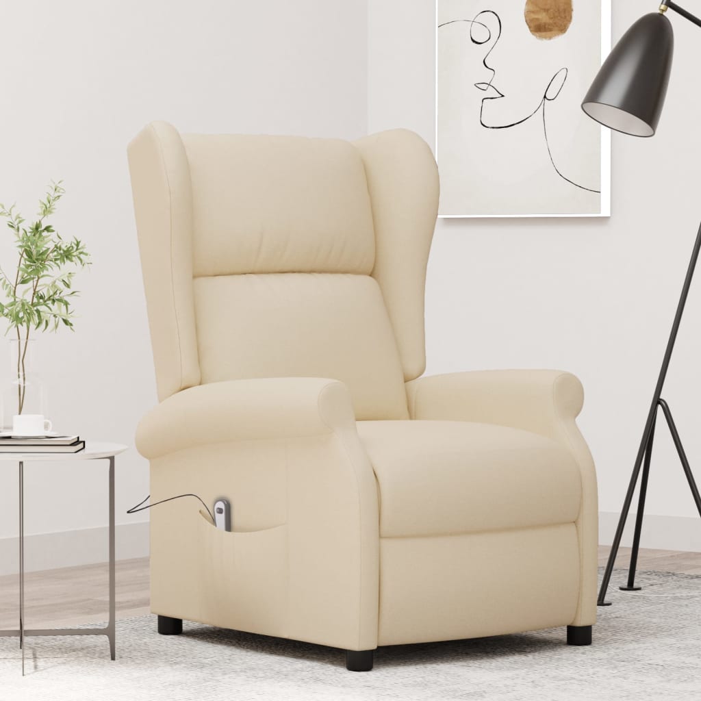 Vetonek Sillón orejero reclinable eléctrico tela blanco crema