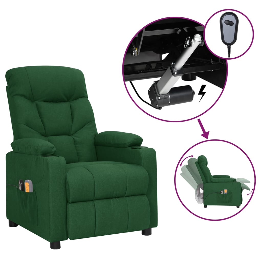 Vetonek Sillón de masaje eléctrico tela verde oscuro