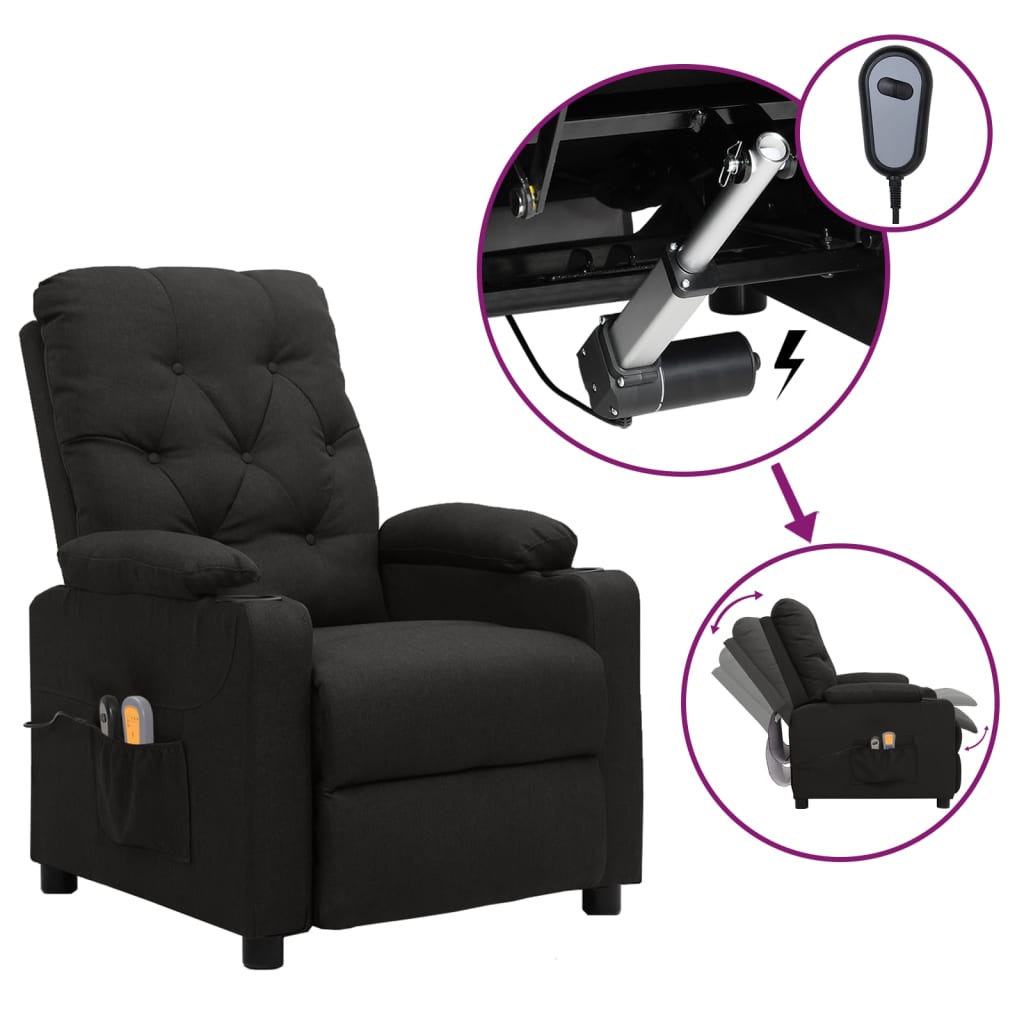 Vetonek Sillón de masaje eléctrico tela negro