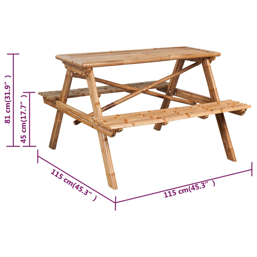 Bamboo picnic table 115x115x81 cm