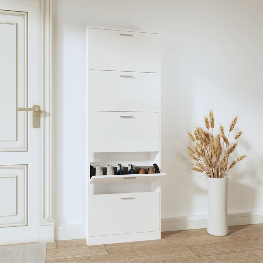 Vetonek Mueble zapatero madera contrachapada blanco brillo 59x17x169 cm