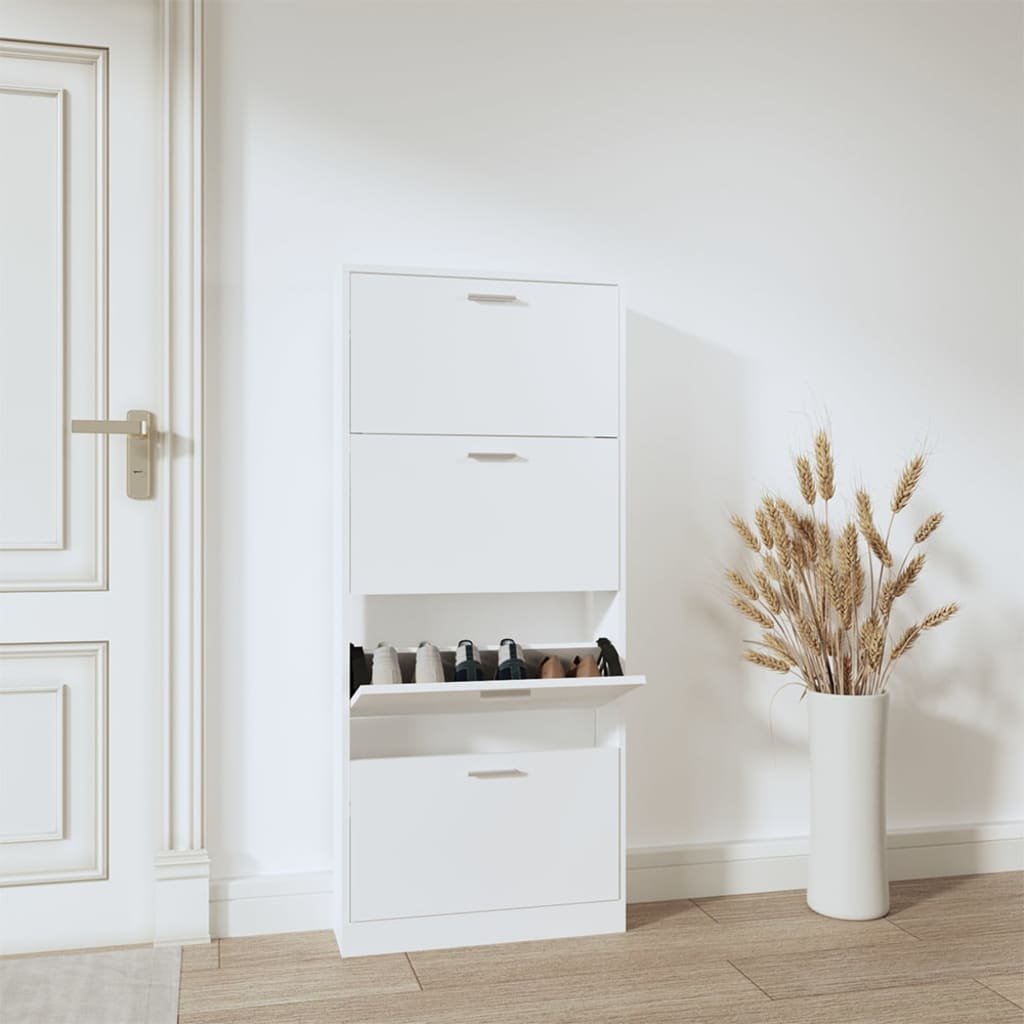 Vetonek Mueble zapatero madera contrachapada blanco 59x17x150 cm