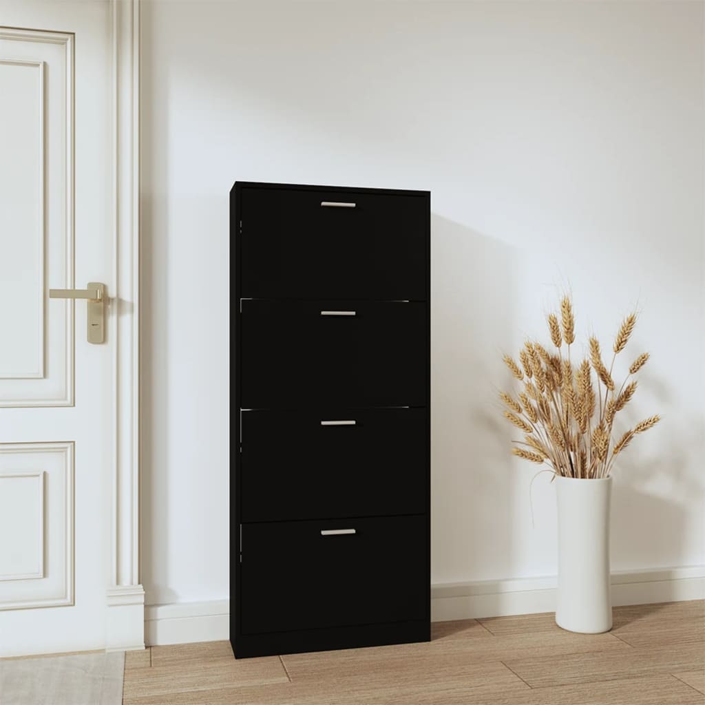 Mueble zapatero madera negro 59x17x150 cm - Vetonek