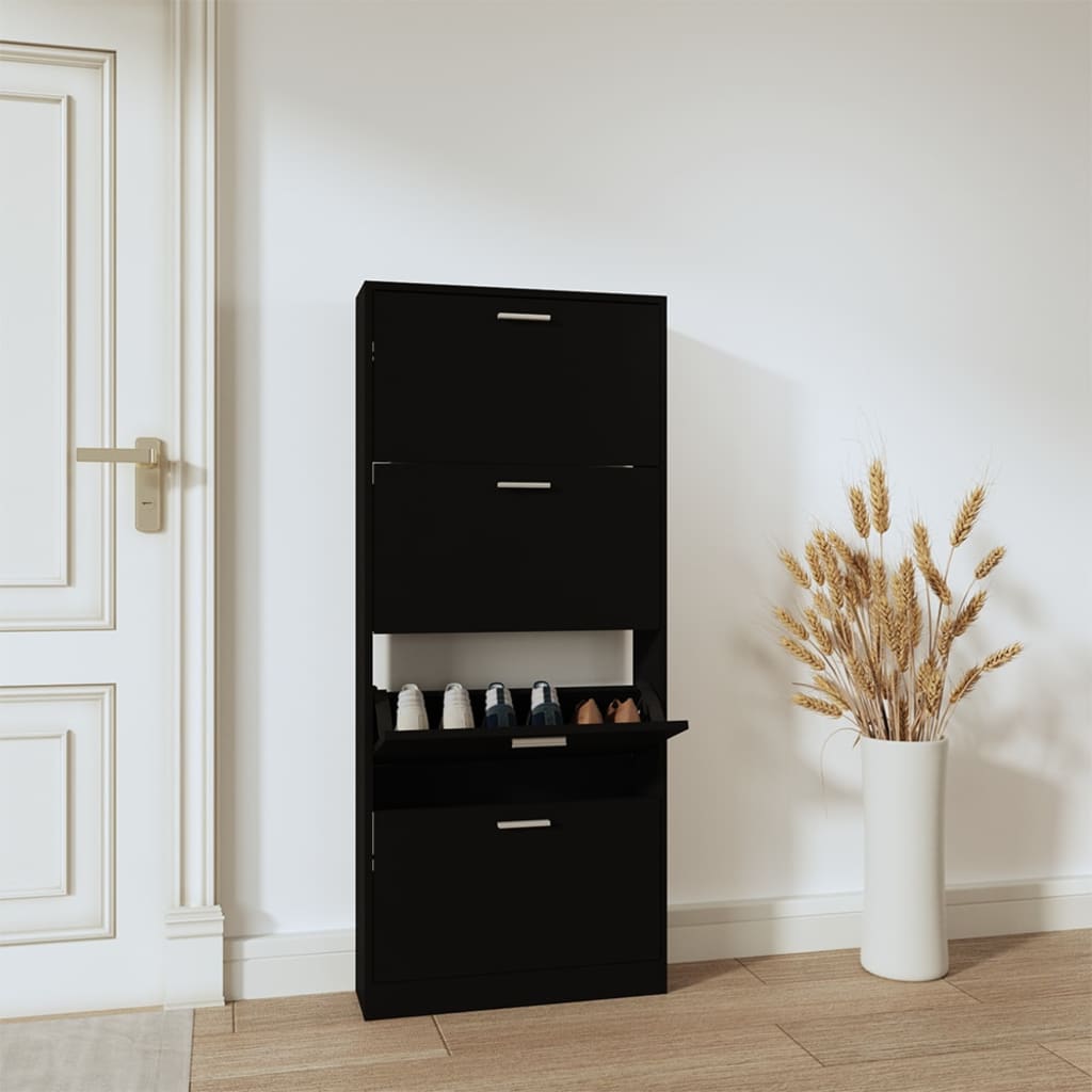 Vetonek Mueble zapatero madera contrachapada negro 59x17x150 cm