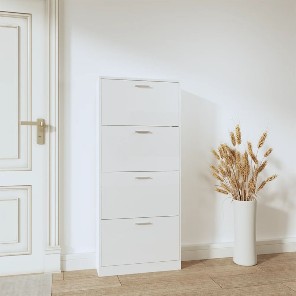 Mueble zapatero madera blanco brillo 59x17x150 cm - Vetonek