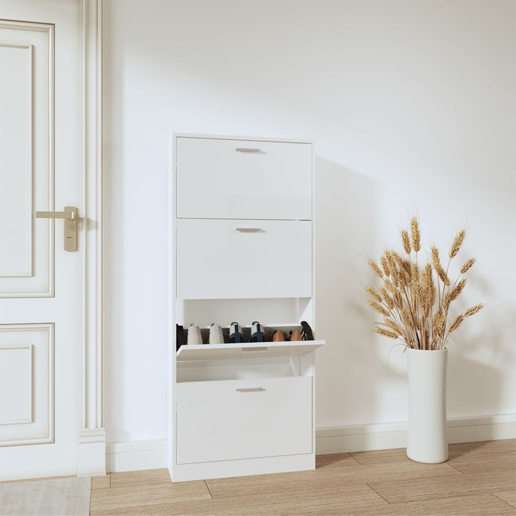 Vetonek Mueble zapatero madera contrachapada blanco brillo 59x17x150 cm