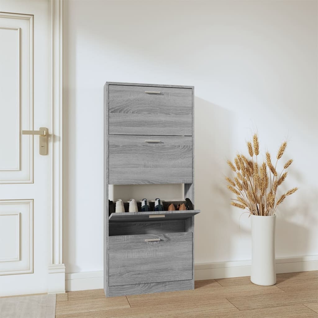 Vetonek Mueble zapatero madera contrachapada gris Sonoma 59x17x150 cm