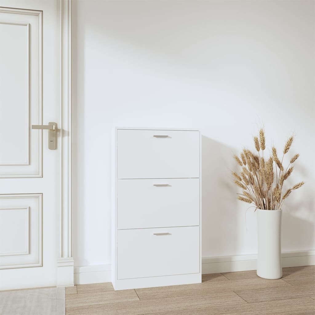 White wood shoe cabinet 59x17x108 cm