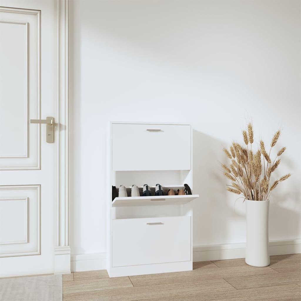 Vetonek Mueble zapatero madera contrachapada blanco 59x17x108 cm