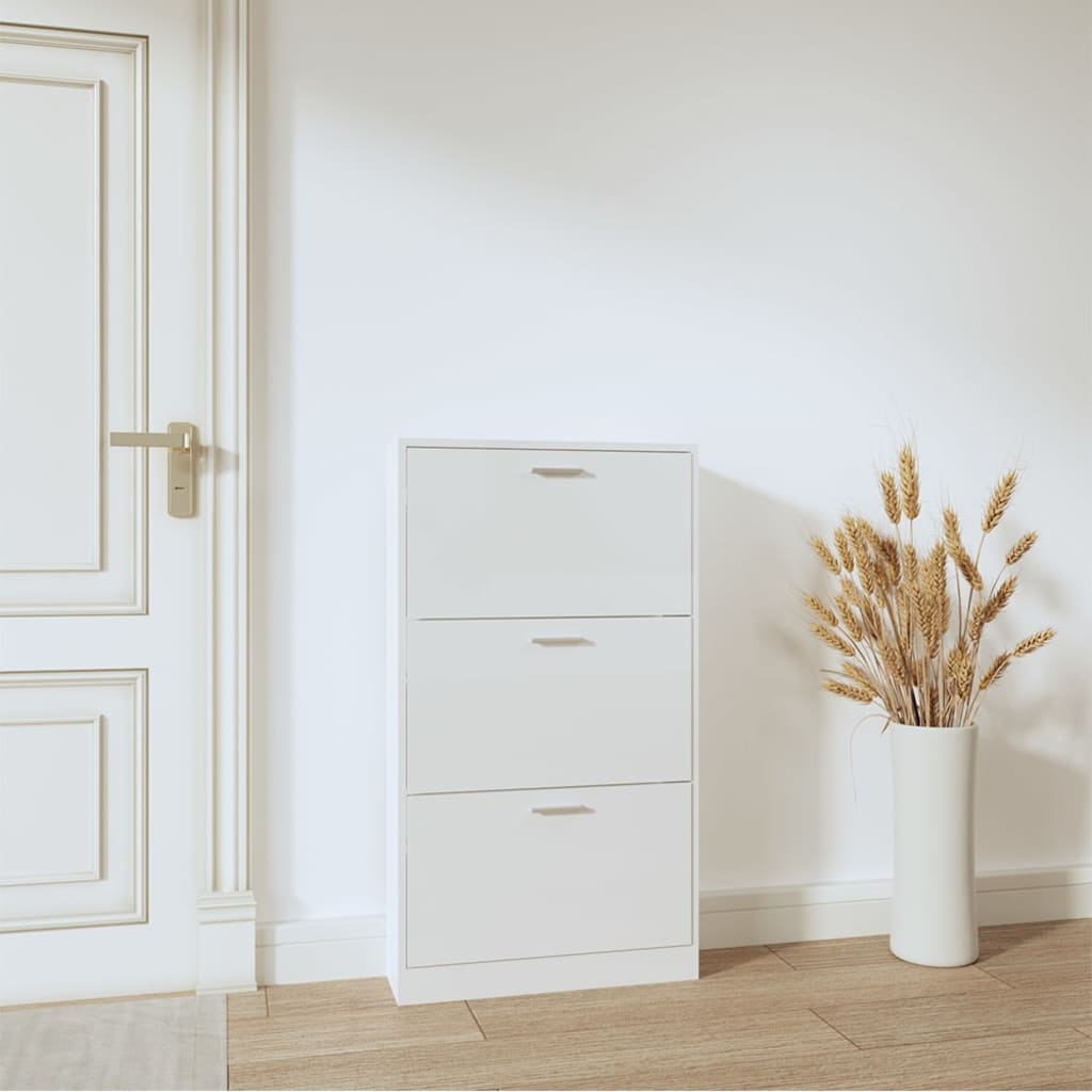 Mueble zapatero madera blanco brillo 59x17x108 cm