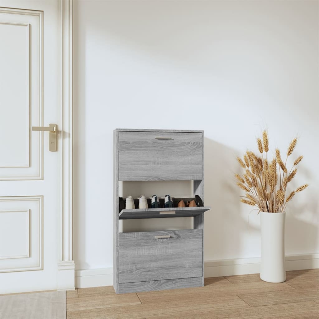 Vetonek Mueble zapatero madera contrachapada gris Sonoma 59x17x108 cm