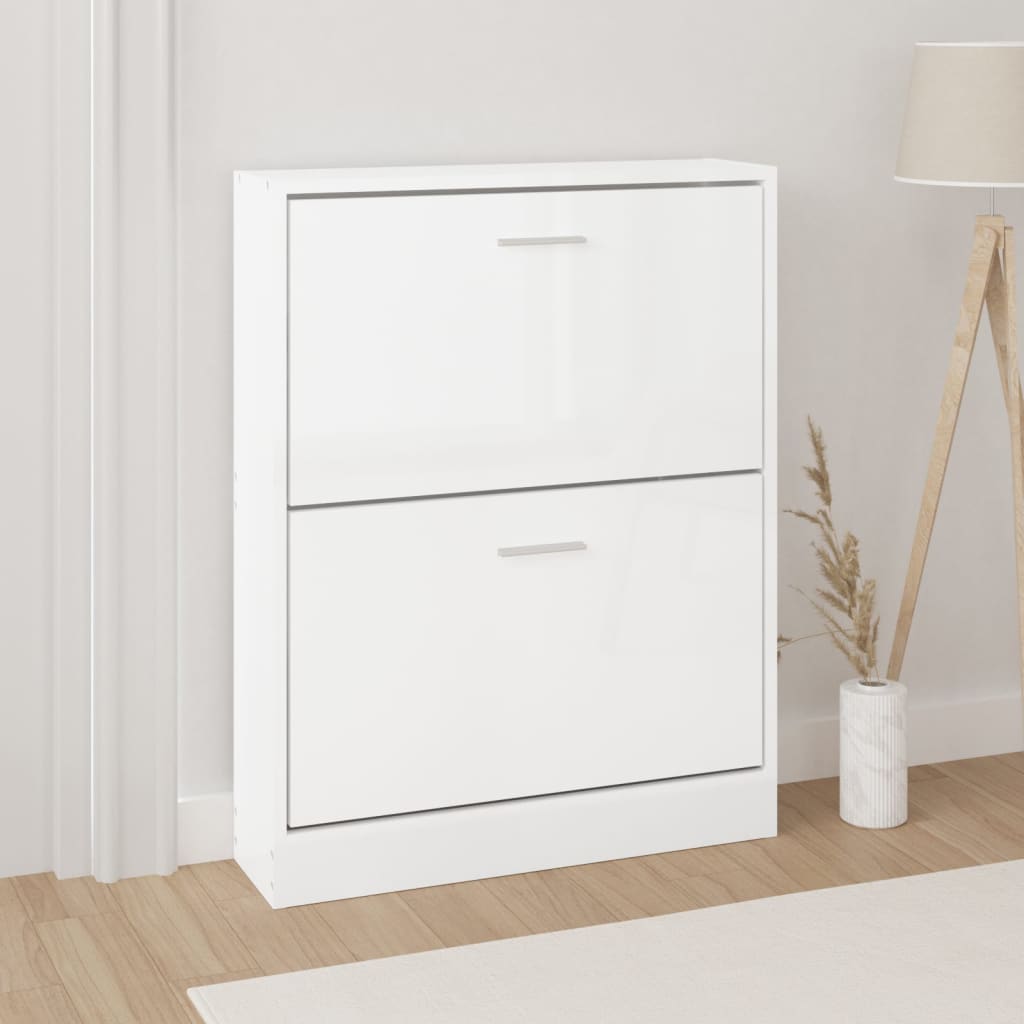 Vetonek Mueble zapatero madera contrachapada blanco brillo 59x17x81 cm