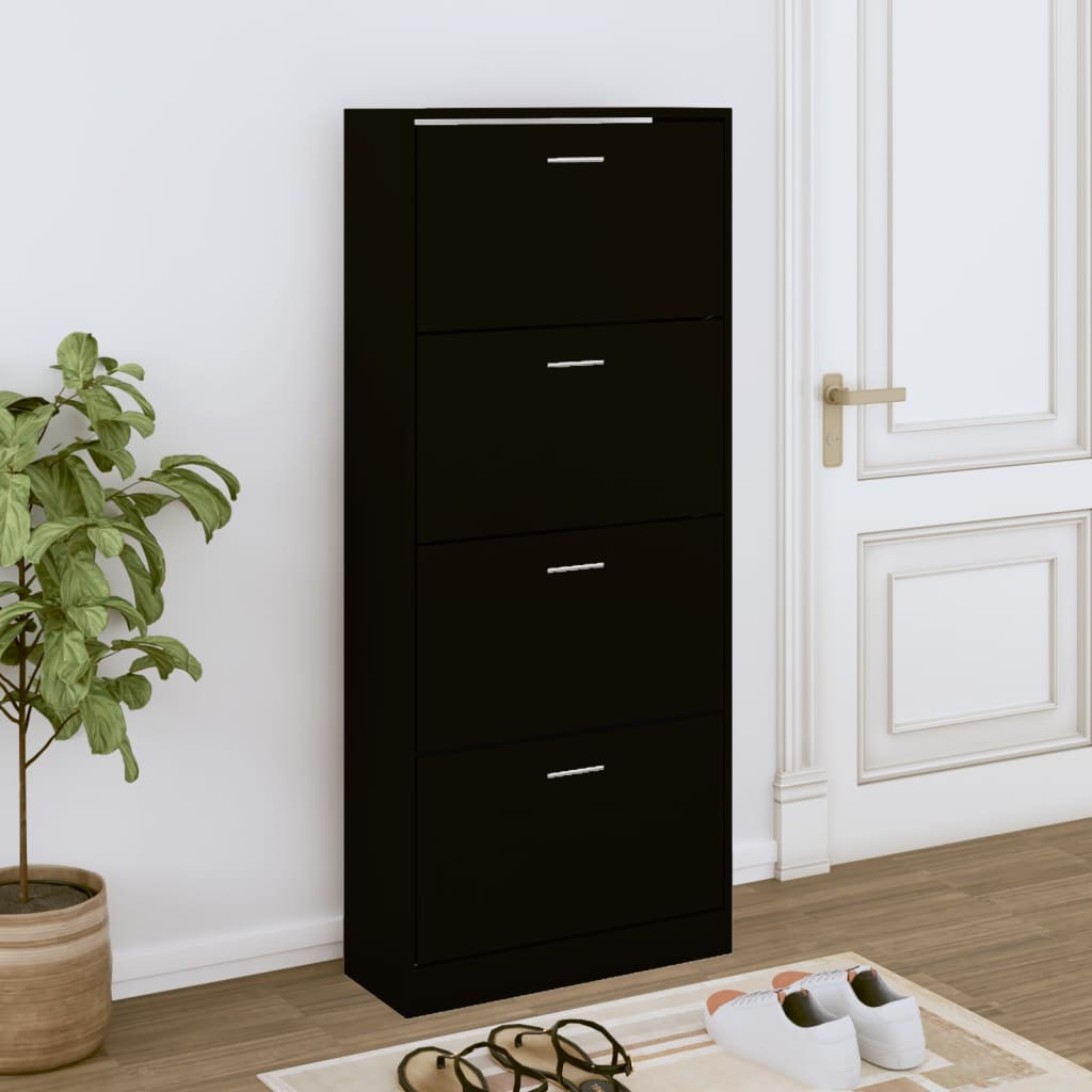 Vetonek Mueble zapatero madera contrachapada negro 63x24x147 cm