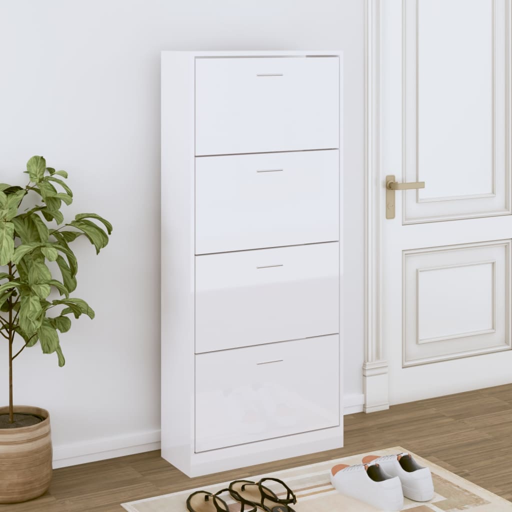 Vetonek Mueble zapatero madera contrachapada blanco brillo 63x24x147 cm