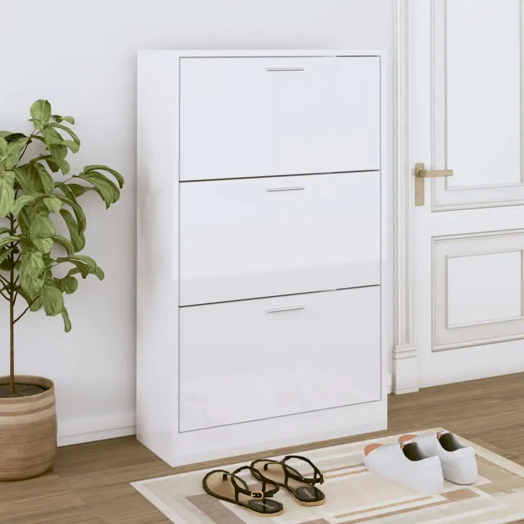 Vetonek Mueble zapatero madera contrachapada blanco brillo 63x24x103 cm