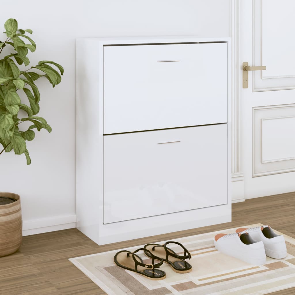 Vetonek Mueble zapatero madera contrachapada blanco brillo 63x24x81 cm