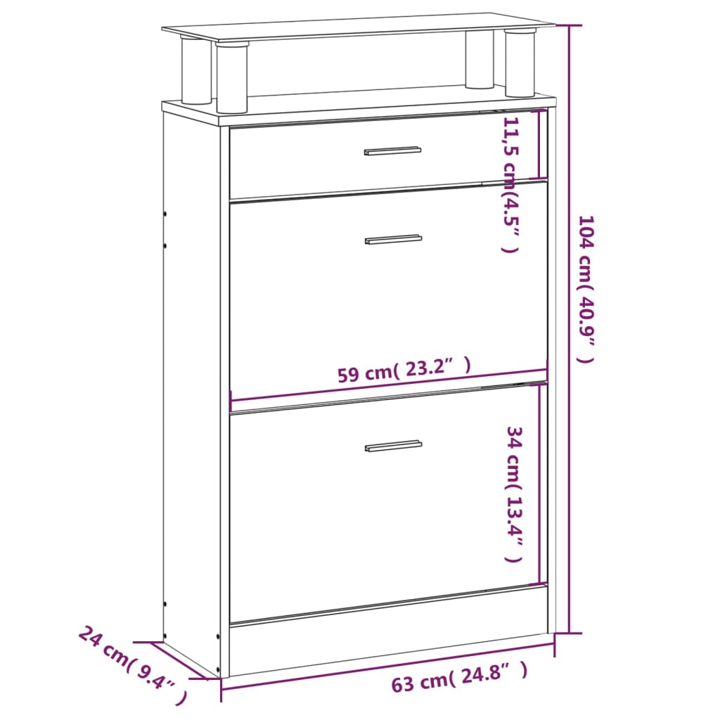 Mueble zapatero madera gris Sonoma 63x24x104 cm vidaXL