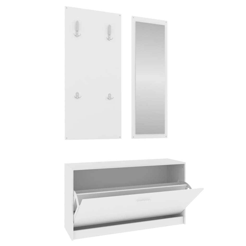 Set de mueble zapatero 3 en 1 madera blanco - Vetonek