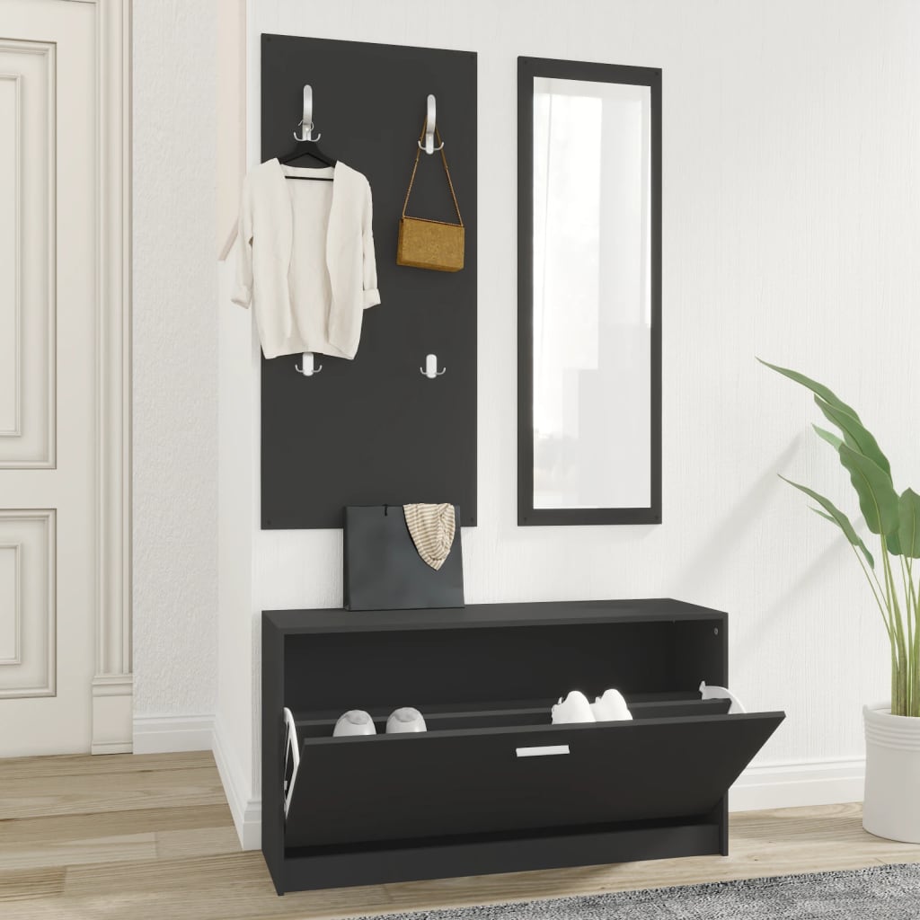 Vetonek Set de mueble zapatero 3 en 1 madera contrachapada negro