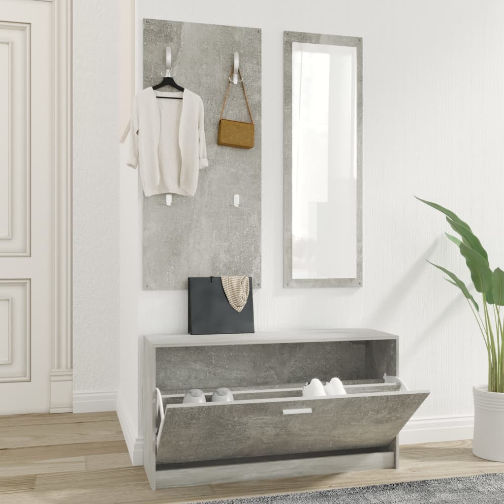 Set di mobili scarpiera 3 in 1 in compensato grigio cemento v5445 Vetonek