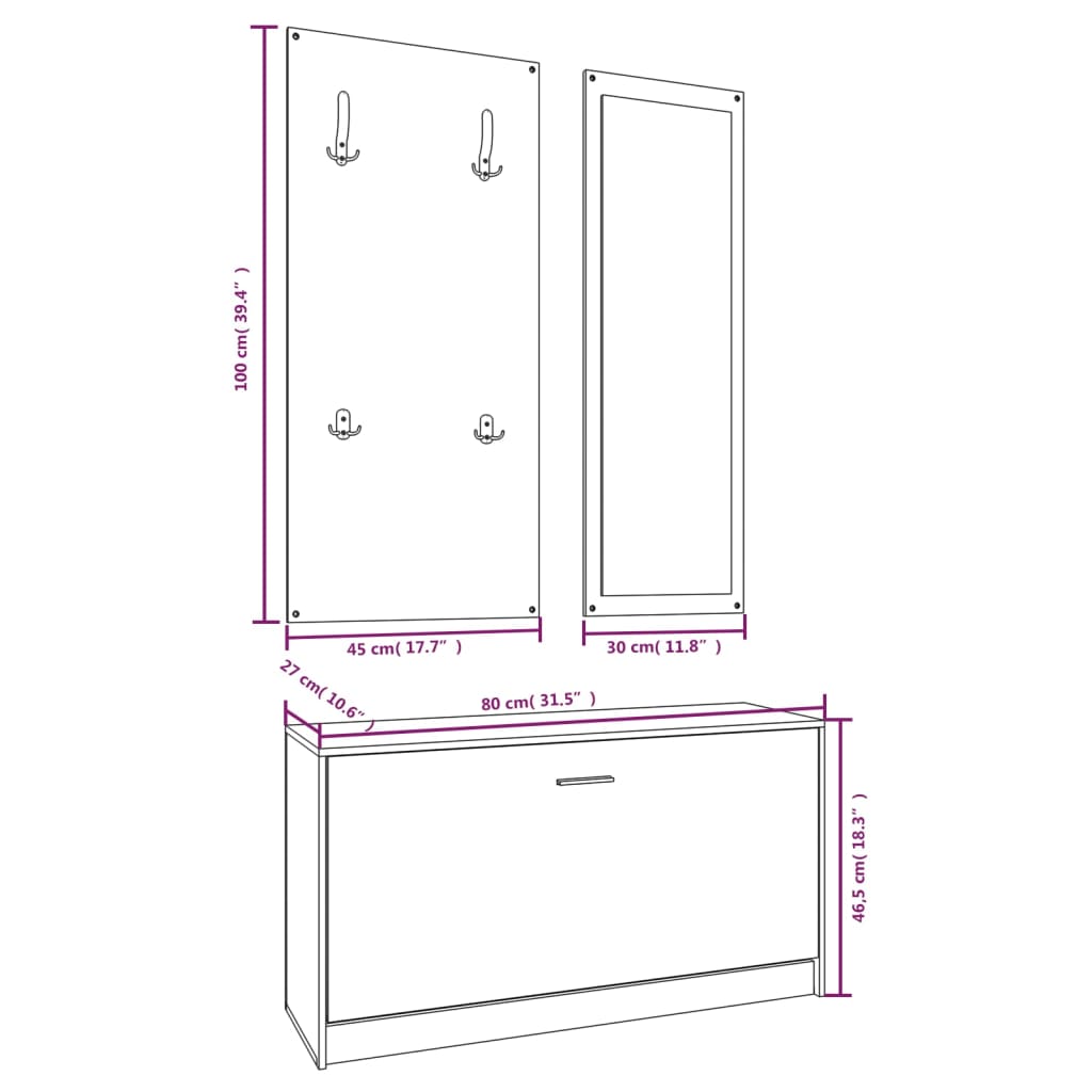 Zapatero Möbel Set 3 in 1 Sonoma Grey Wood