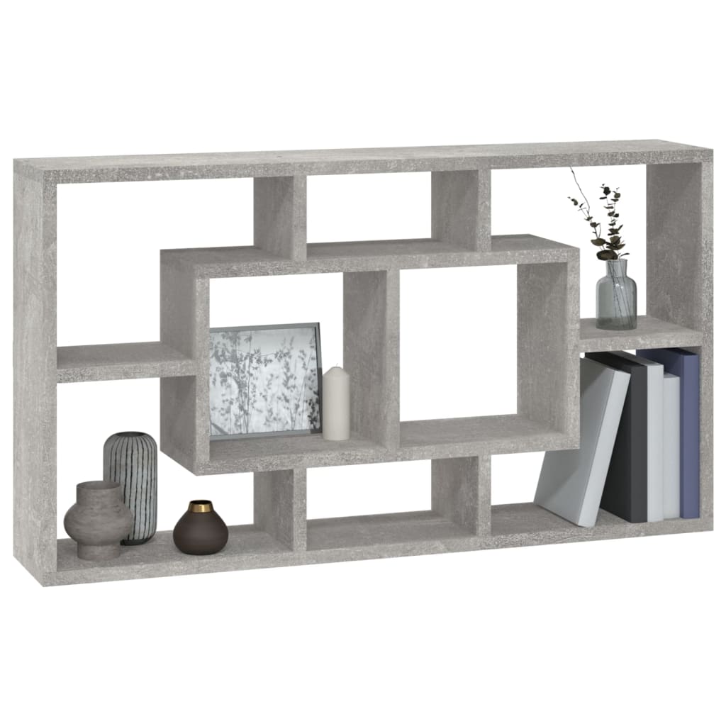 Wall shelf with 8 gray concrete compartments