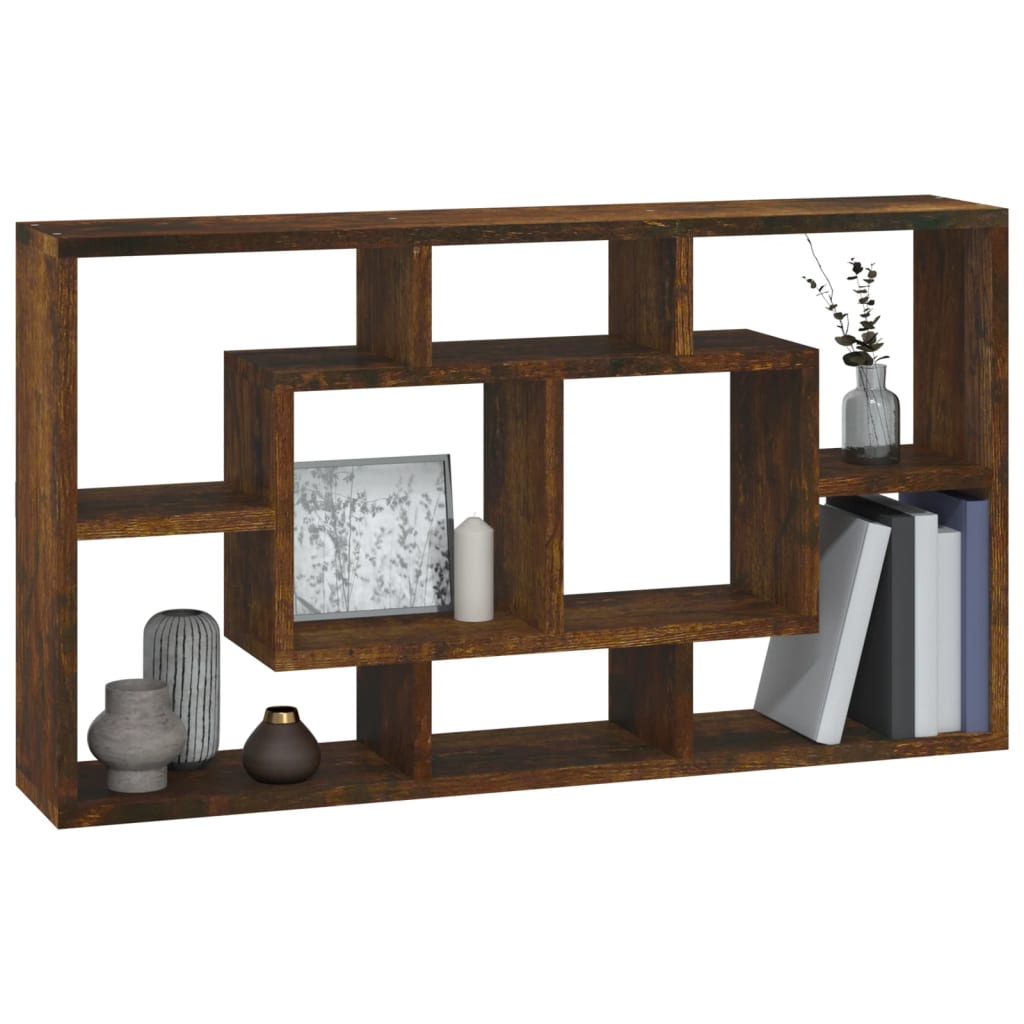 Wall shelf with 8 Smoked oak compartments