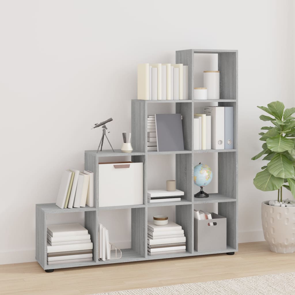 Vetonek Estantería forma de escalera madera contrachapada gris Sonoma