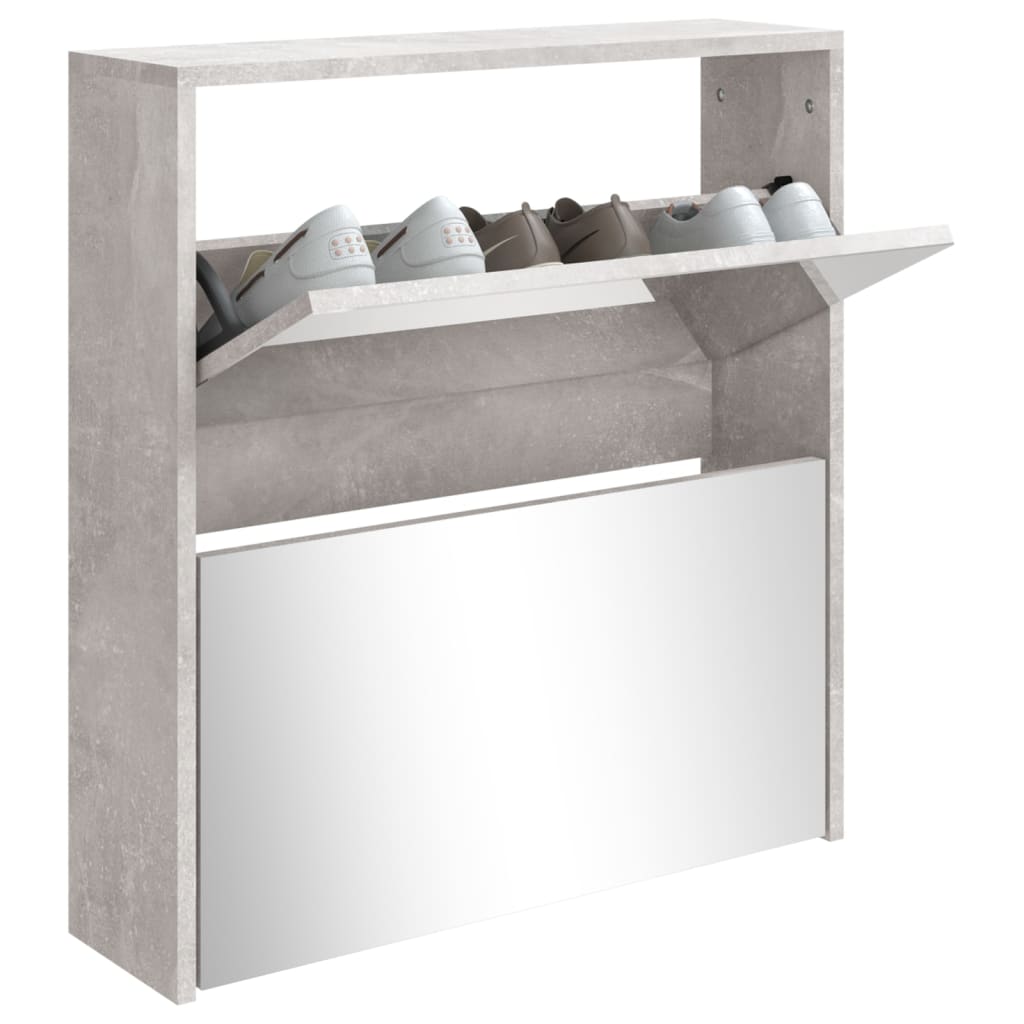 Mobili zapatero con specchio 2 livelli in cemento grigio 63x17x67 cm