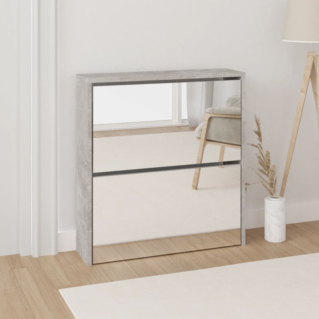 Vetonek Mueble zapatero con espejo 2 niveles gris hormigón 63x17x67 cm