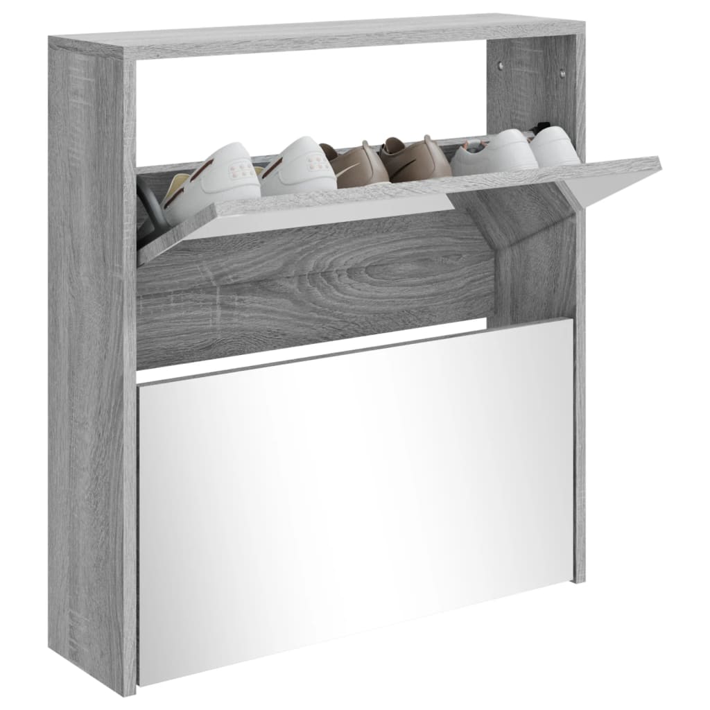 Mueble zapatero con espejo 2 niveles gris Sonoma 63x17x67 cm vidaXL