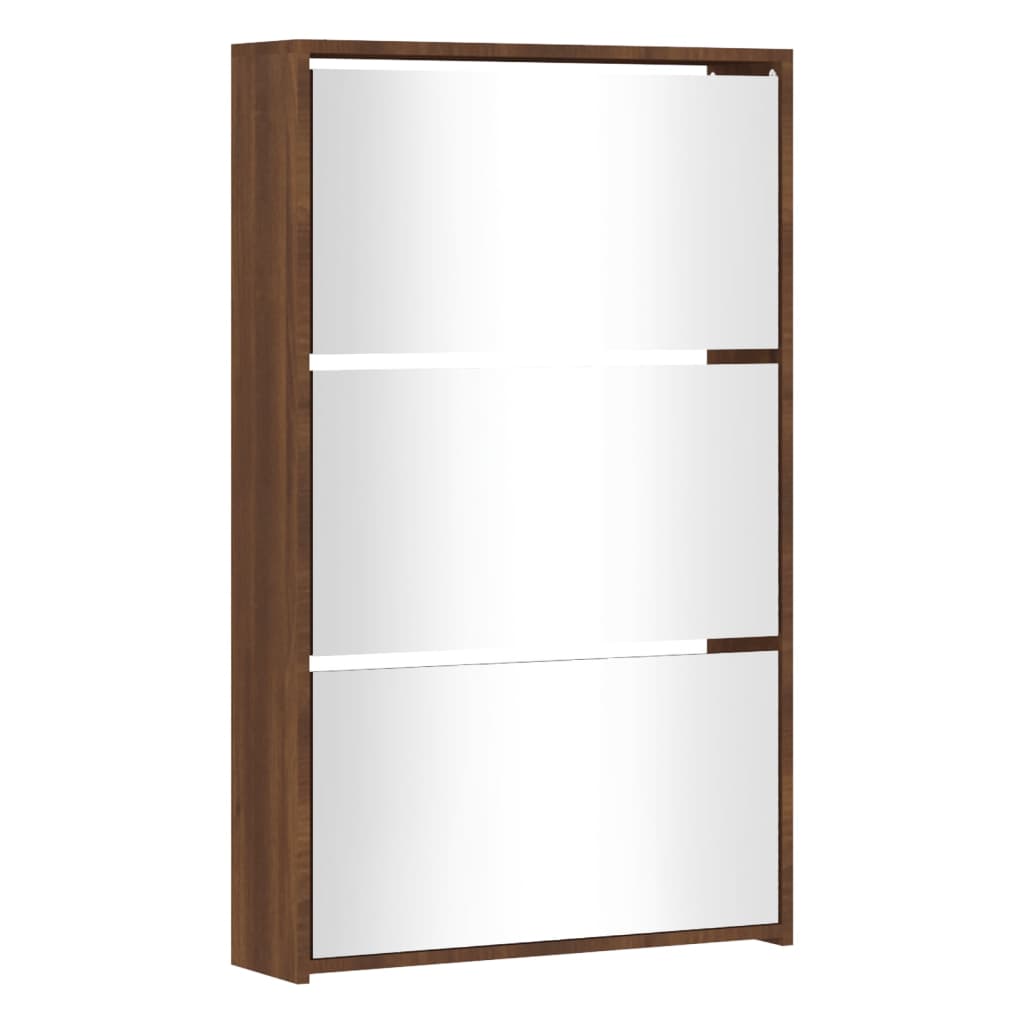 Zapatero and mirror furniture 3 levels Oak Brown 63x17x102.5 cm