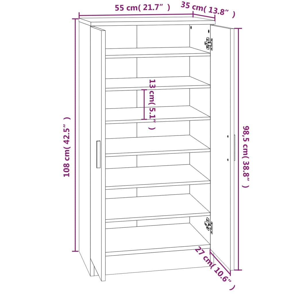 Mueble zapatero madera blanco brillo 55x35x108 cm vidaXL