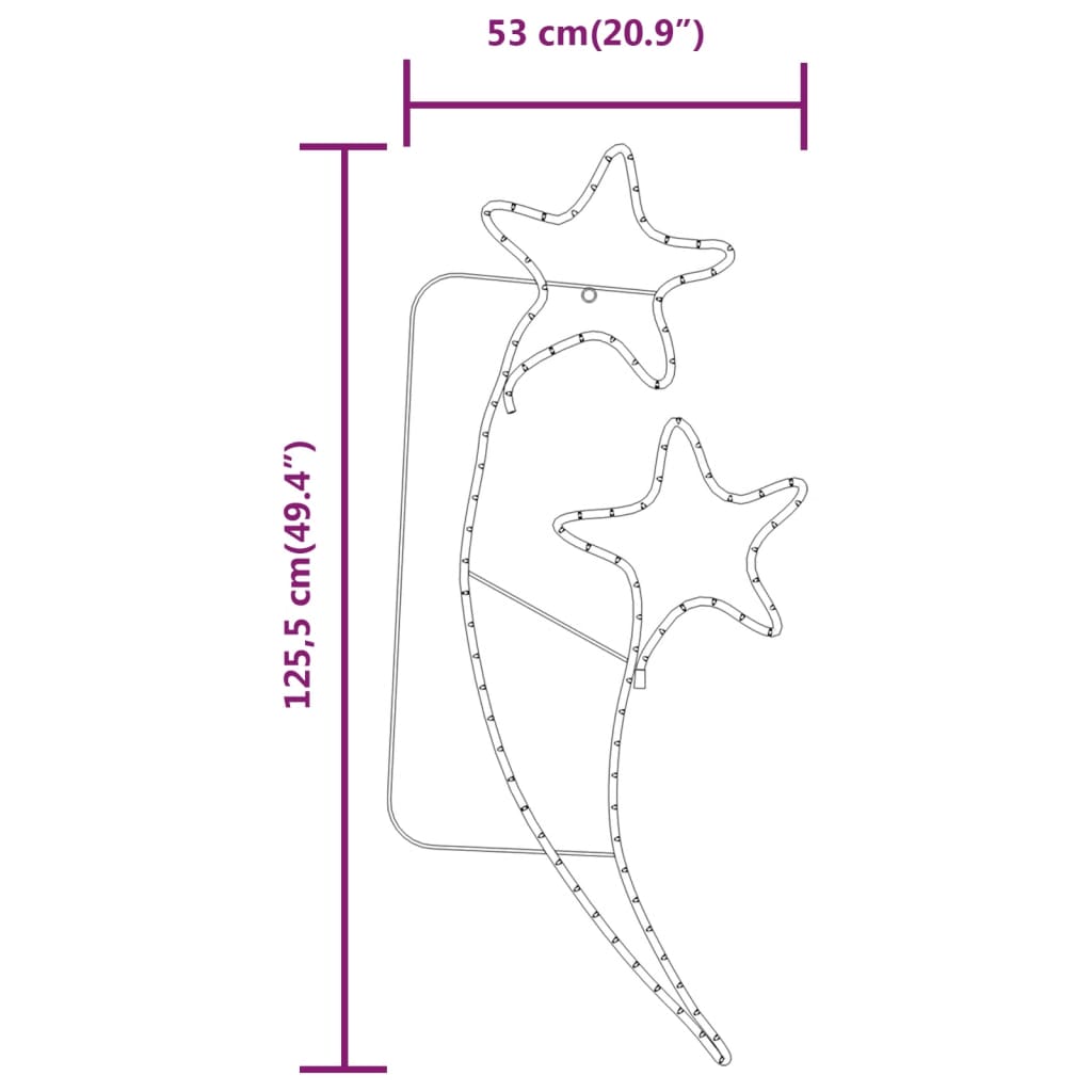 Tira de luces de estrella 2 uds blanco cálido 125,5x53x4,5 cm