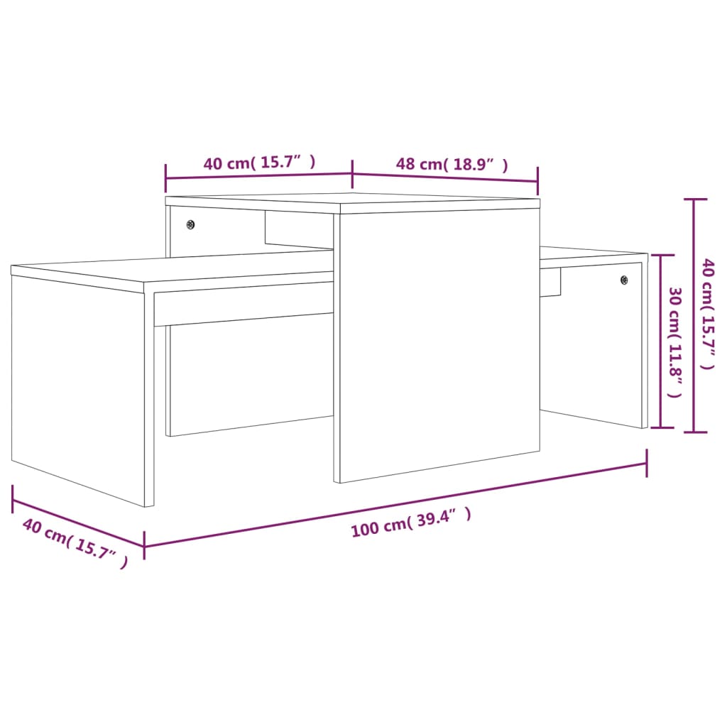 Set mesa de centro madera sintetizada Nexus roble marrón 100x48x40 cm vidaXL